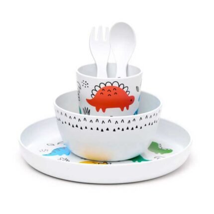 SET DE PLATOS Y CUBIERTOS INFANTIL  DINOSAURIO